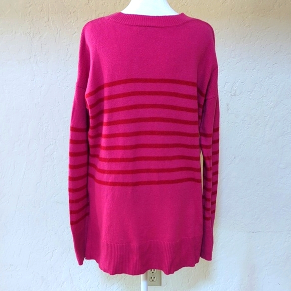 GAP Pink Stripe Crewneck Pullover Tunic Wool Sweater Size Medium - Picture 9 of 11